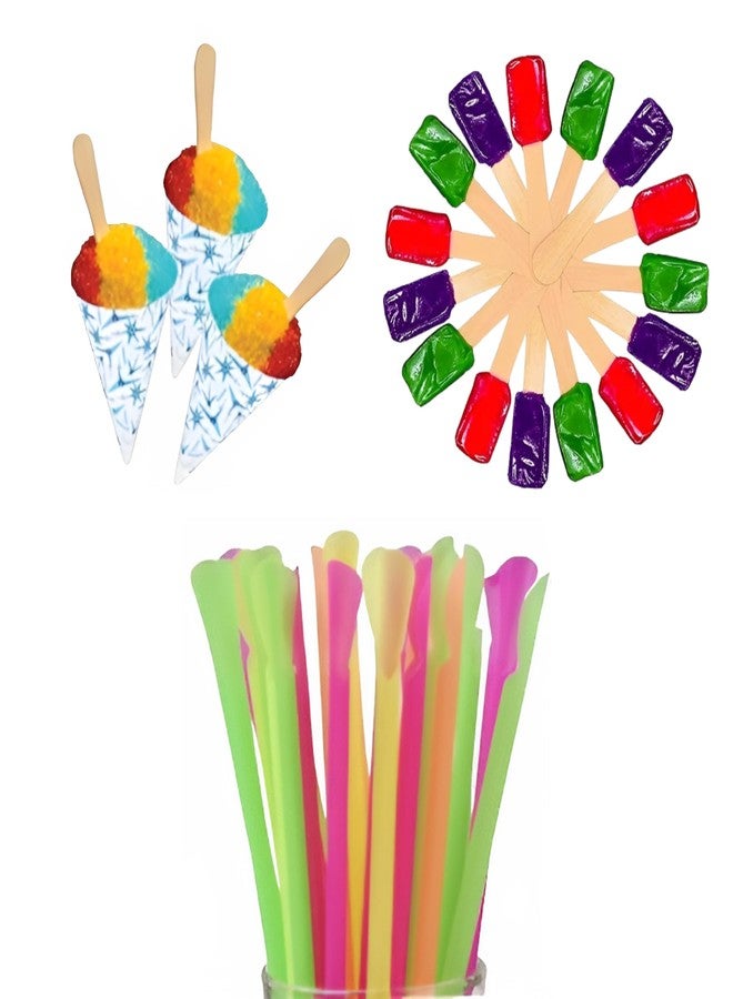 بيرفيكت ستيكس مجموعة أكواب مخروط الثلج من بيرفكت ستيكس مع ملاعق حلوى، 50 كوبًا، 50 ماصة، و60 ملعقة حلوى - Image 1